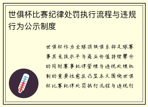 世俱杯比赛纪律处罚执行流程与违规行为公示制度